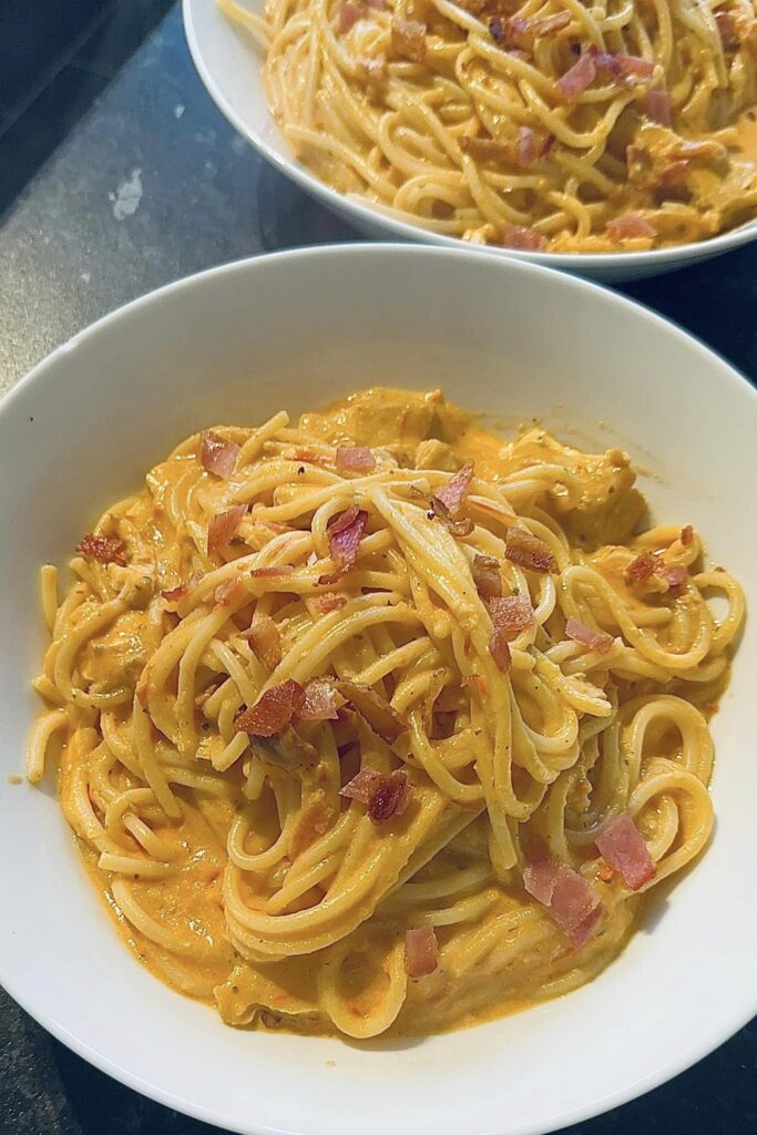 Creamy Roasted Tomato & Garlic Spaghetti.